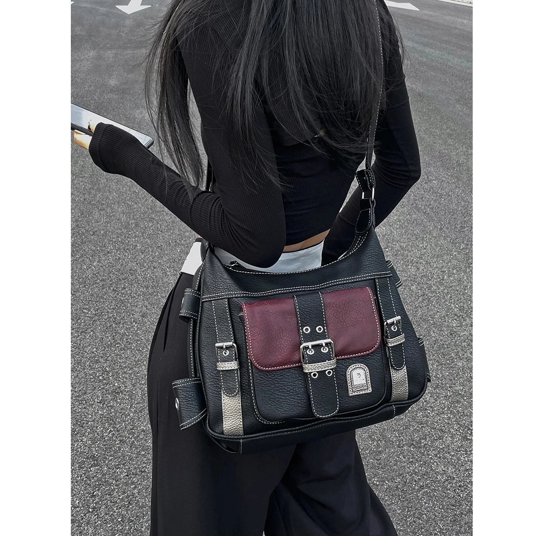 Vintage PU Leather Shoulder Bag Women's Hip hop Messenger Bag