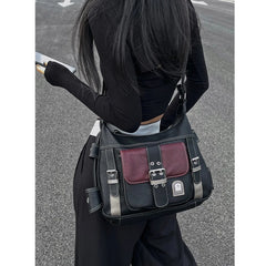 Vintage PU Leather Shoulder Bag Women's Hip hop Messenger Bag