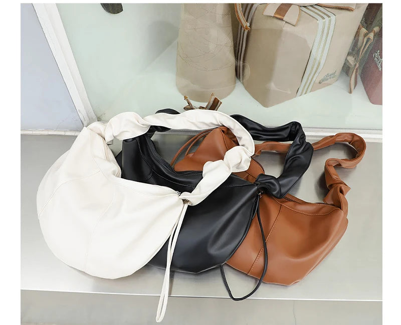 Vintage Hobo Shoulder Bag Ruffled Crossbody Drawstring Messenger Soft