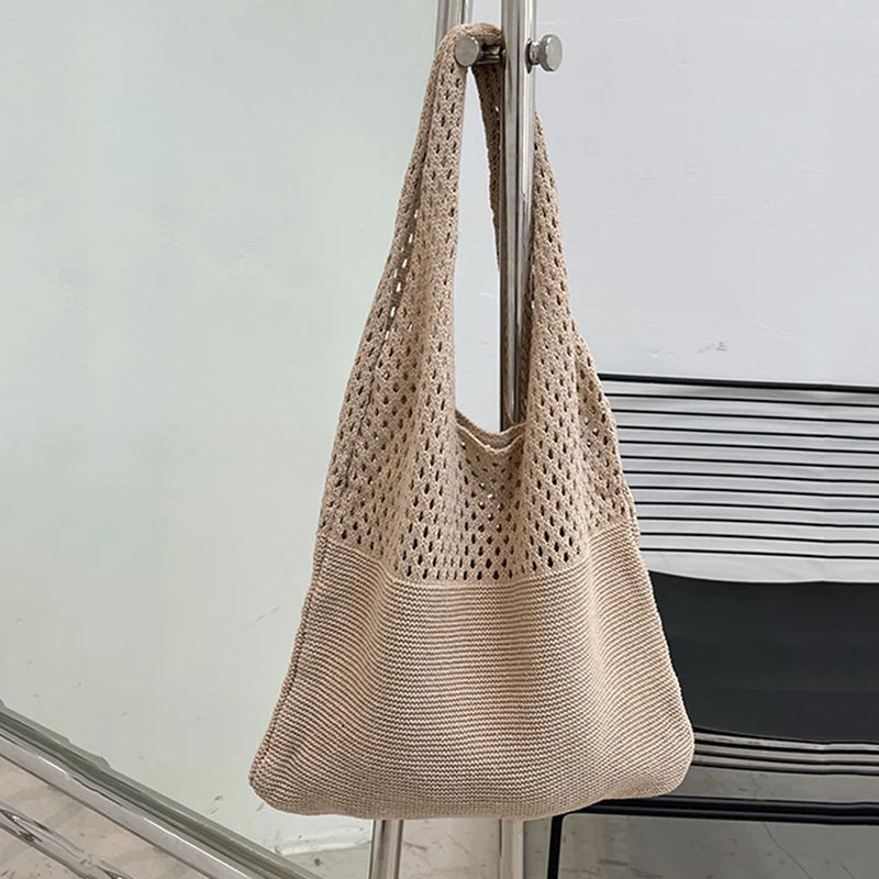 Vintage Hollow Woven Underarm Shoulder Bag Knitted Handbag for Women