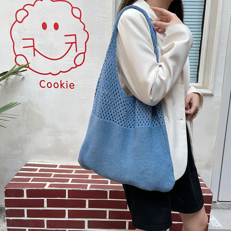 Vintage Hollow Woven Underarm Shoulder Bag Knitted Handbag for Women