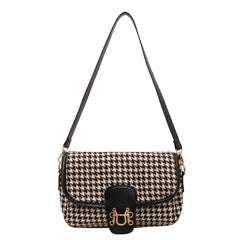 Vintage Houndstooth Print Shoulder Bag Women Woolen Cloth Crossbody Bags