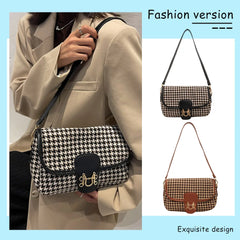 Vintage Houndstooth Print Women Shoulder Bag Woolen Cloth Crossbody Bags