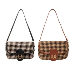 Vintage Houndstooth Print Women Shoulder Bag Woolen Cloth Crossbody Bags