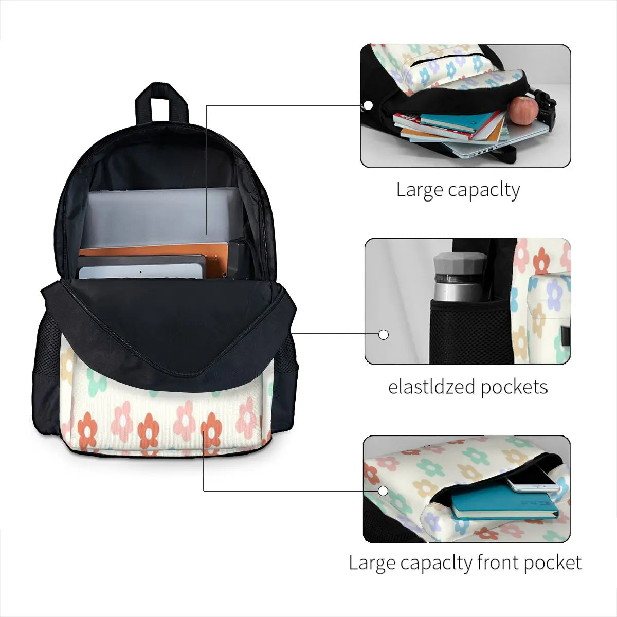 Vintage Flower Backpack Men Women School Anime Bag