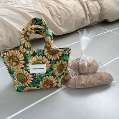 Vintage Jacquard Small Tote Bag Flower Heart Female Purse Handbag