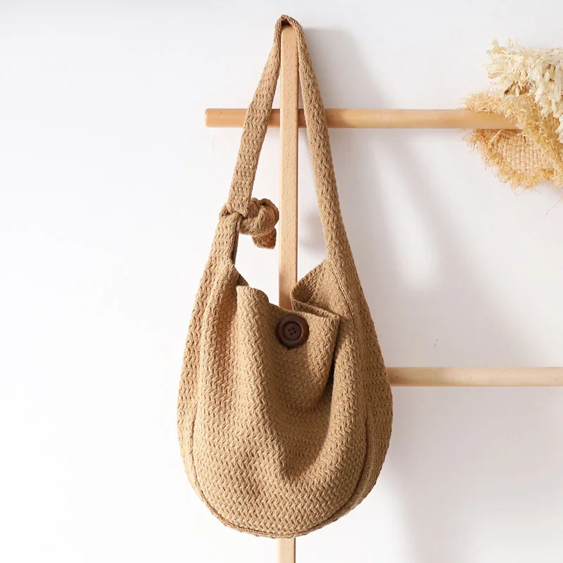 Vintage Large Capacity Straw Tote Bag Women Shoulder Messenger Beach Purse