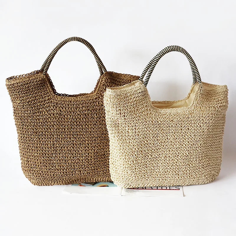 Vintage Straw Woman Tote Bag for Summer Beach