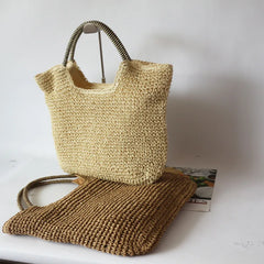 Vintage Straw Woman Tote Bag for Summer Beach