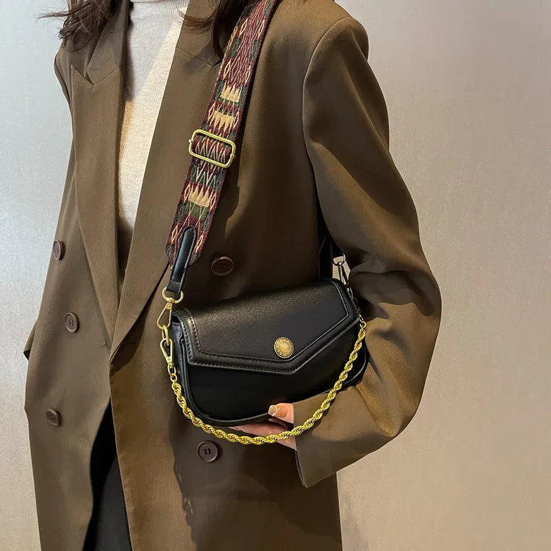 Vintage Ladies Flap Chains Handle Shoulder Purses Fall Winter Clutch Tote Bags