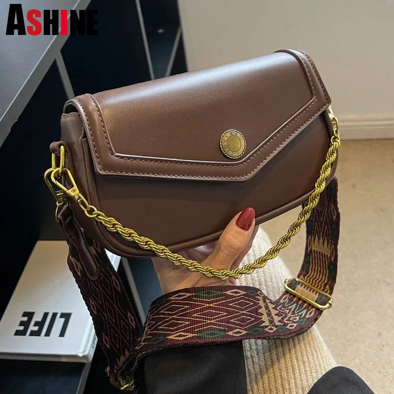 Vintage Ladies Flap Chains Handle Shoulder Purses Fall Winter Clutch Tote Bags