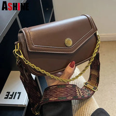 Vintage Ladies Flap Chains Handle Shoulder Purses Fall Winter Clutch Tote Bags