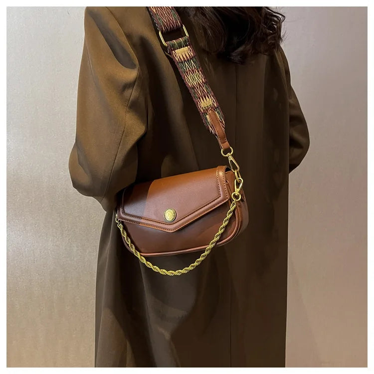 Vintage Ladies Flap Chains Handle Shoulder Purses Fall Winter Clutch Tote Bags