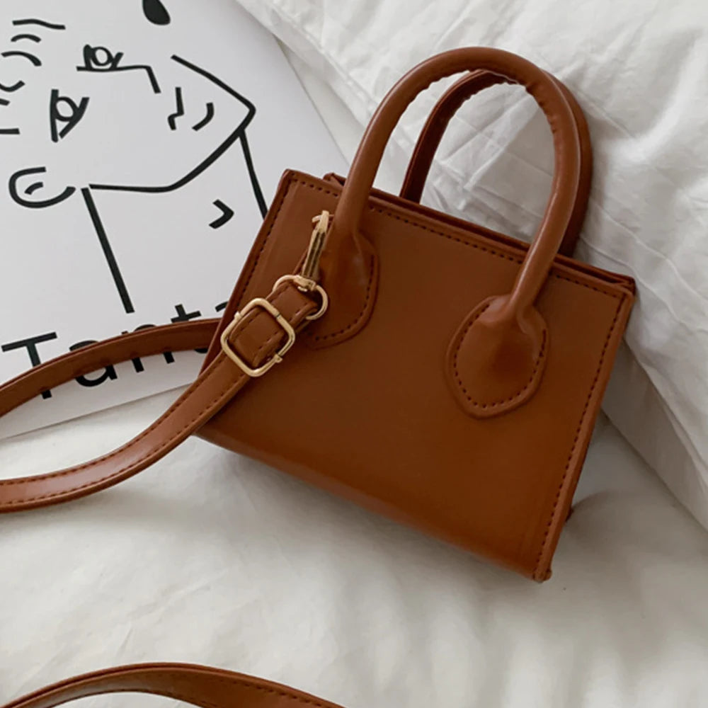 Vintage PU Leather Shoulder Bags Small Square Handbags