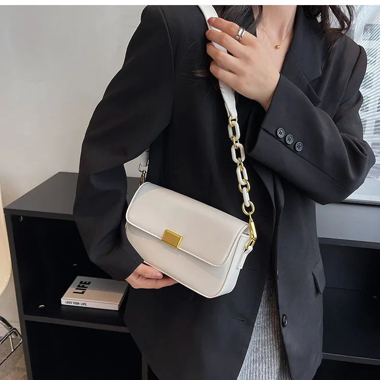 Vintage Ladies Wide Strap Flap Handbags Fall Winter Shoulder Armpit Purses