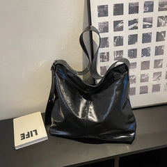 Vintage Large Capacity Women's Pu Shoulder Bag Soft Wide Shoulder Strap