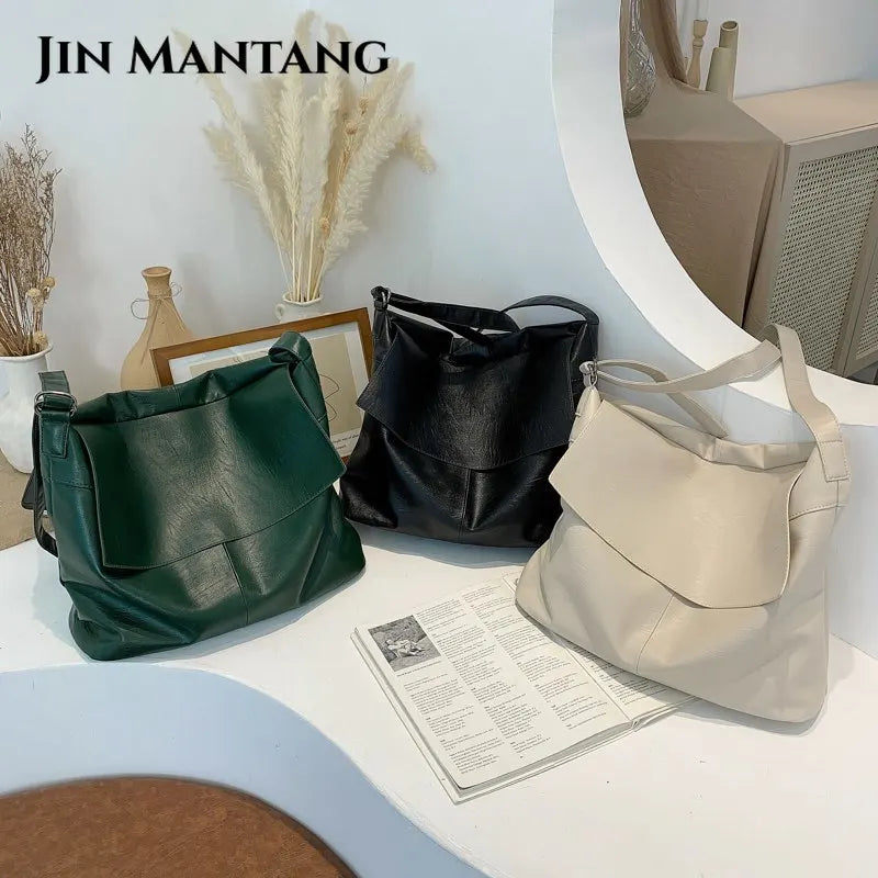 Vintage Large Women Shoulder Messenger Bags Soft Leather Casual Shopper Bag
