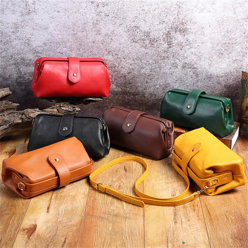 Vintage Leather Cross Bag Small Crossbody Tote Unique Opening Phone Purse