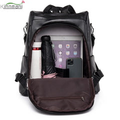 Vintage Leather Backpack Purse for Women High Female Bagpack Rucksack