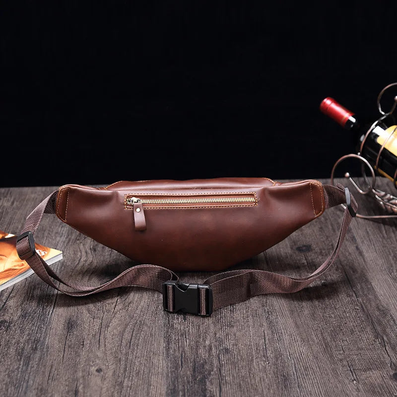 Vintage Leather Waist Packs Men Crossbody Waist Bags Fanny Pack Belt Bag Travel