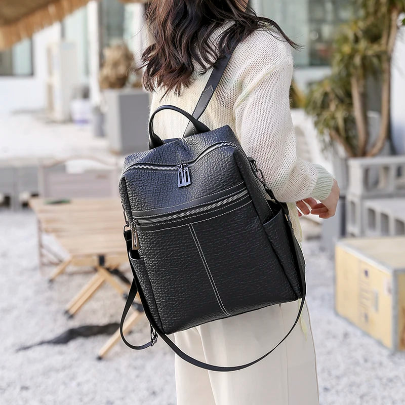 Vintage Leather Women Backpack School Bag College Girl Shoulder Bags