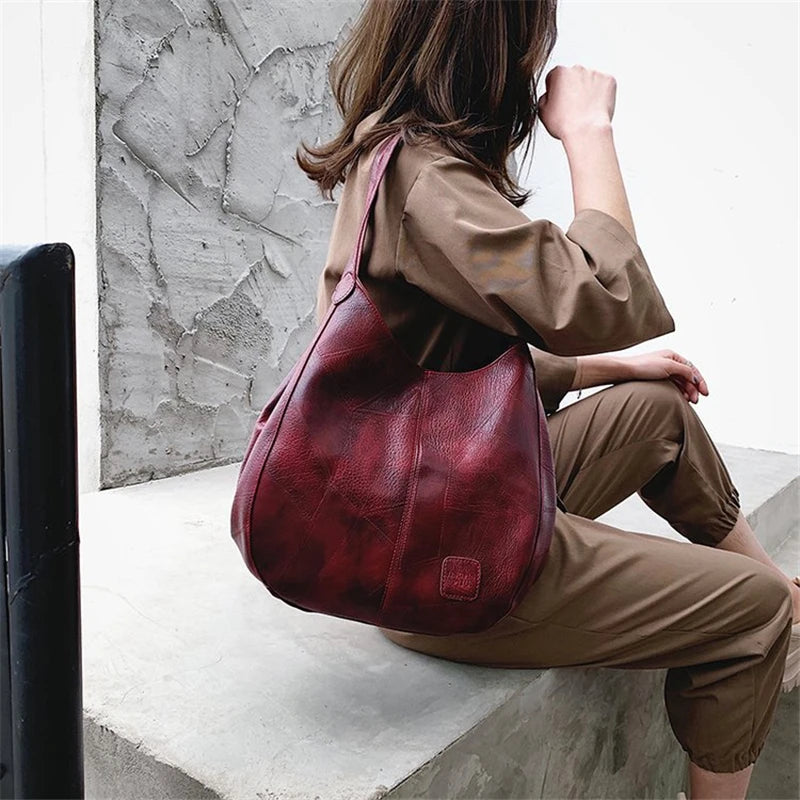 Large Capacity Tote Bags Vintage Leather Handbags