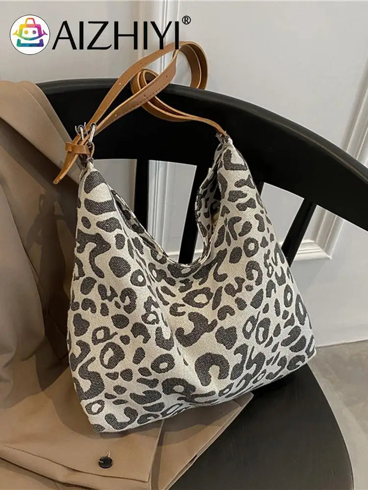 Vintage Leopard Pattern Shoulder Bag Women Casual Large Capacity Handbag