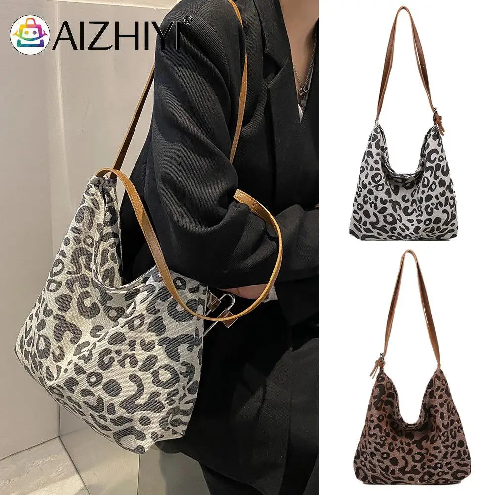 Vintage Leopard Pattern Shoulder Bag Women Casual Large Capacity Handbag