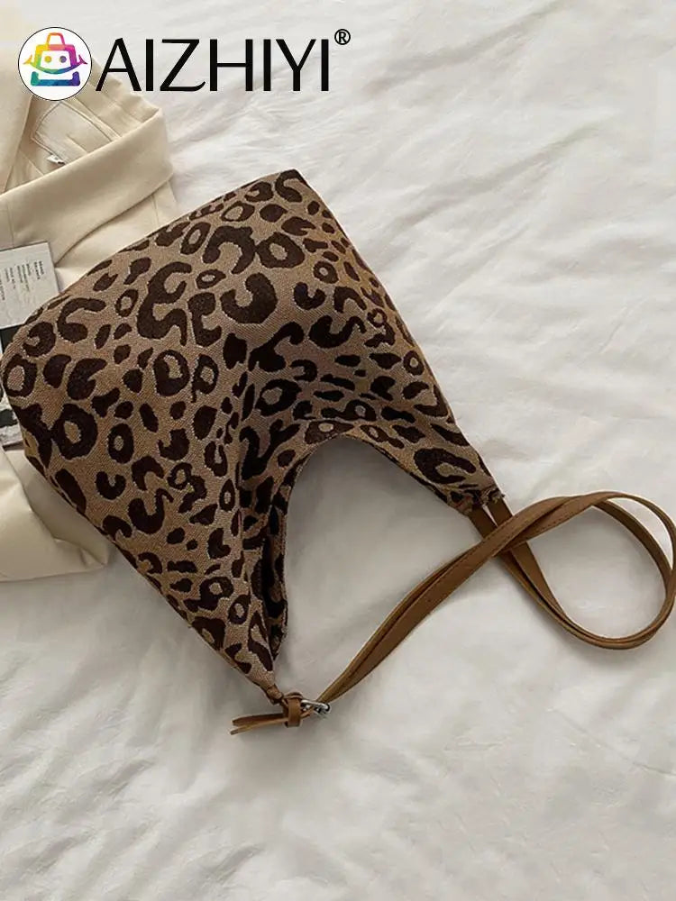 Vintage Leopard Pattern Shoulder Bag Women Casual Large Capacity Handbag