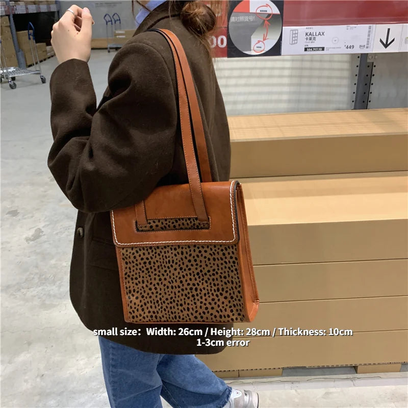 Vintage Leopard Pattern Women's Tote Shoulder Bag Large Capacity