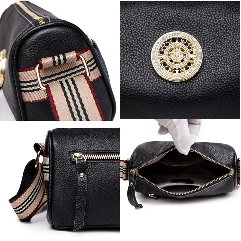 Vintage Litchi Pattern Leather Shoulder Crossbody Bag