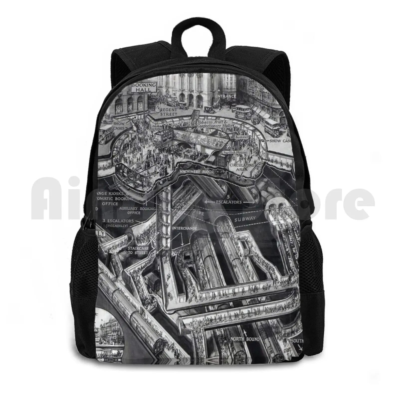 Vintage London Picadilly Tube Outdoor Hiking Backpack