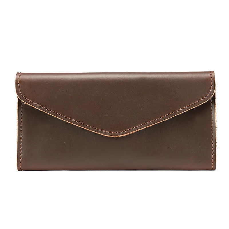 Vintage Long Men's Wallet Cow Leather Phone Purse Money Bag Brown