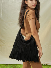 Vintage Long Tassels Crossbody Bag Scrub Leather Shoulder Messenger Handbag