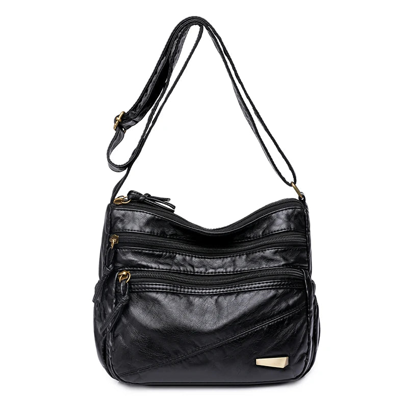 Vintage Leather Handbags Women Shoulder Bags Large Capacity Multilayer Pocket