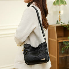 Vintage Leather Handbags Women Shoulder Bags Large Capacity Multilayer Pocket