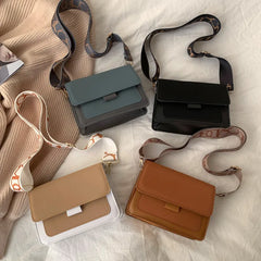 Vintage Ladies Small Crossbody Shoulder Bag Contrast Leather Messenger Purse