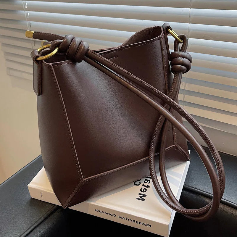 Vintage Women Handbags Soft Leather Bucket Bag Ladies Large Capacity