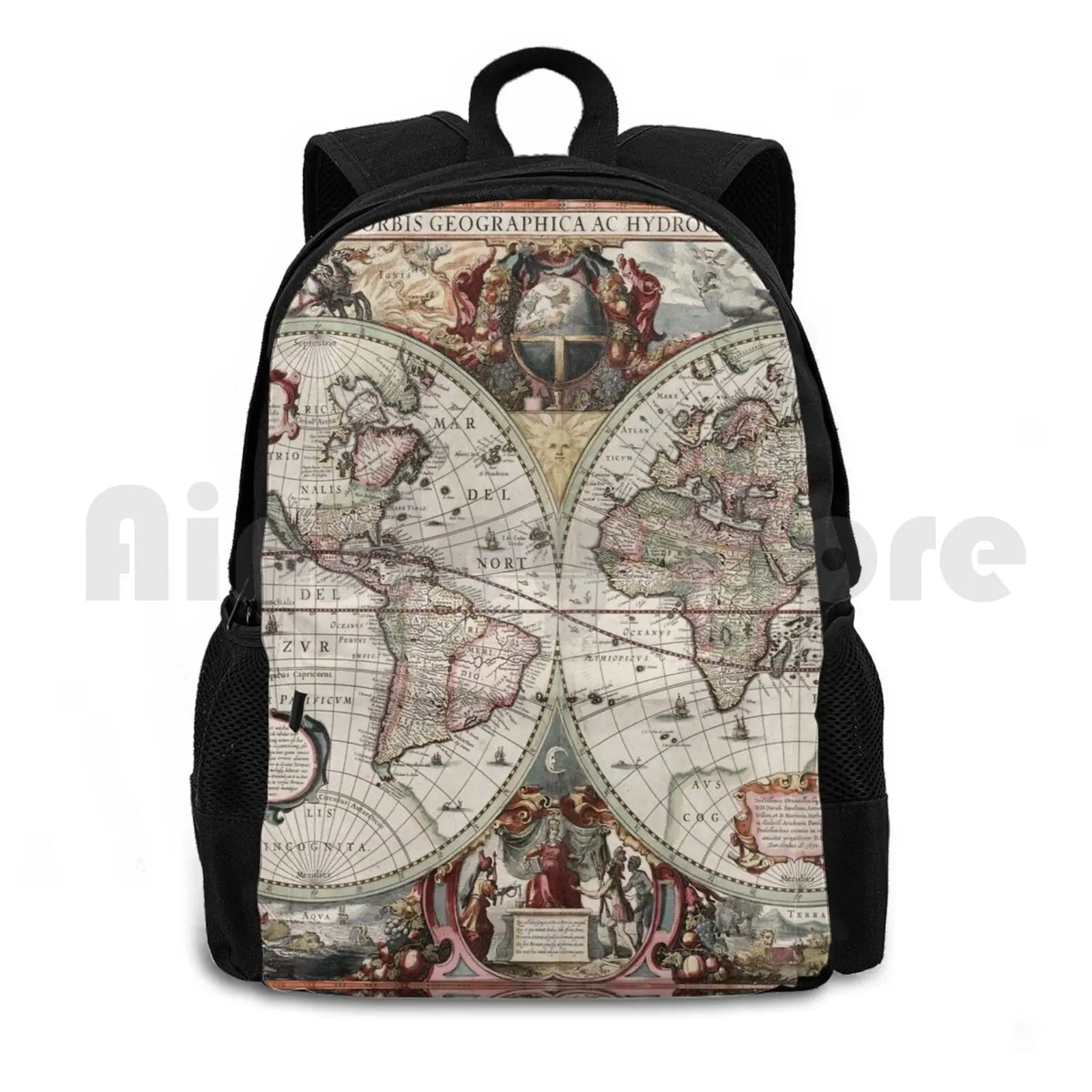 Vintage World Map Backpack Waterproof Camping Travel