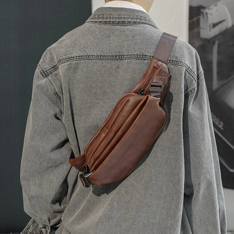 Vintage Leather Waist Bag Men Fanny Pack Belt Bag Travel Chest