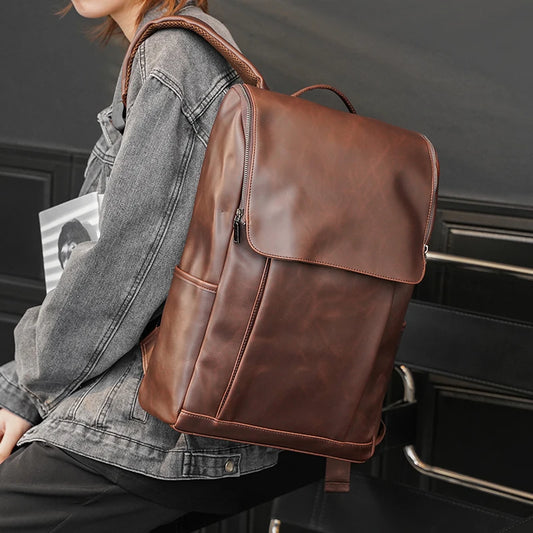 Vintage Men's Backpack PU Leather Travel Laptop Bag Schoolbags