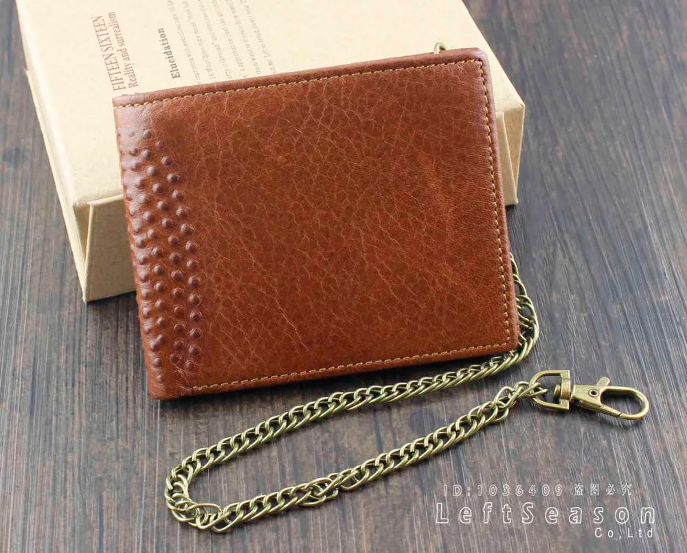 Vintage Men's Leather Bifold Chain Wallet Motorcycle Trucker