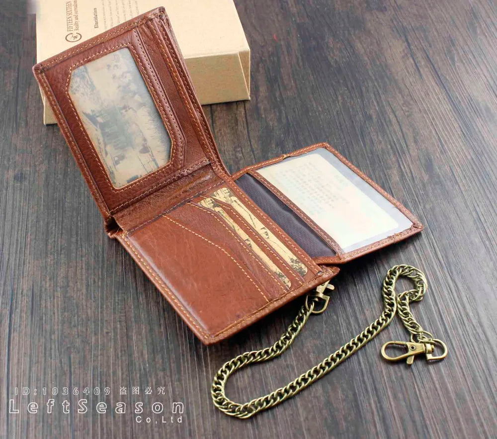 Vintage Men's Leather Bifold Chain Wallet Motorcycle Trucker