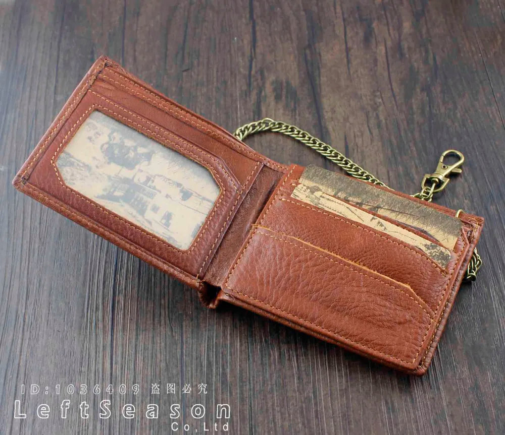 Vintage Men's Leather Bifold Chain Wallet Motorcycle Trucker