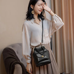 Vintage Metal Buckle Clip Women PU Leather Crossbody Bag