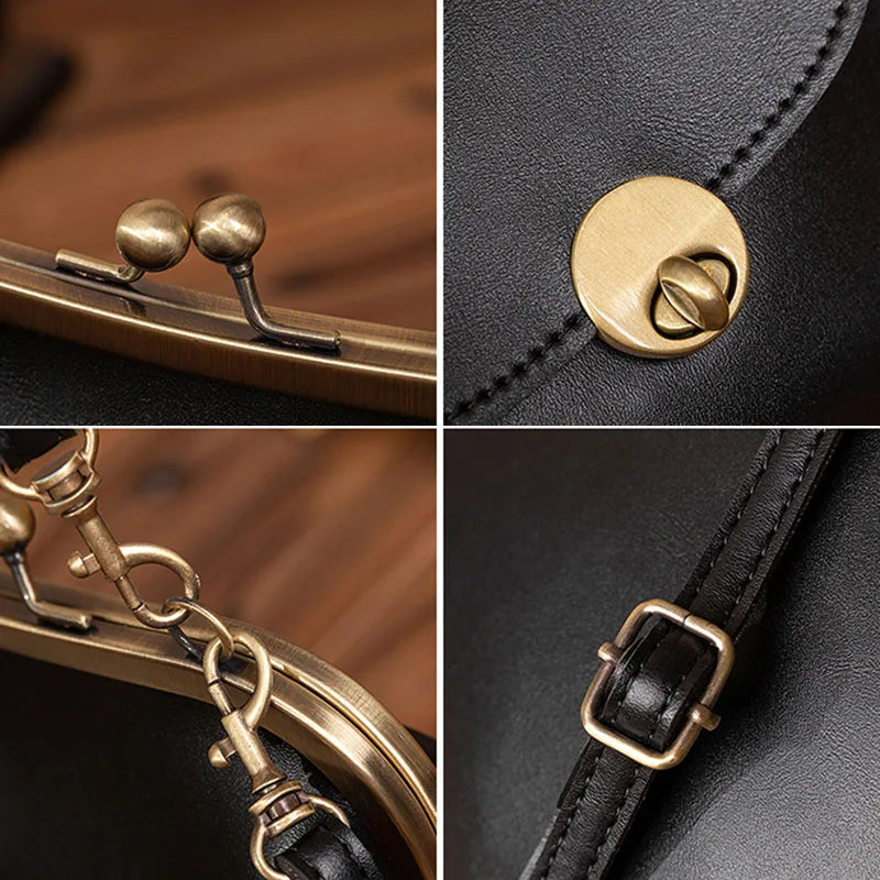 Vintage Metal Buckle Clip Women PU Leather Crossbody Bag