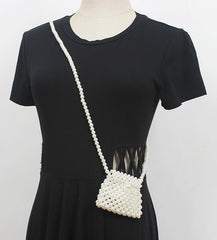 Vintage Mini Pearl Weaving Crossbody Bag with Butterfly Flap