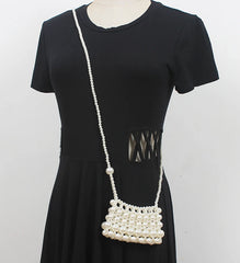 Vintage Mini Pearl Weaving Crossbody Bag with Butterfly Flap