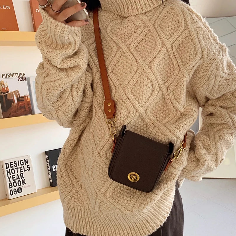 Vintage Mini Leather Crossbody Bag for Women Small Shoulder Messenger Bag