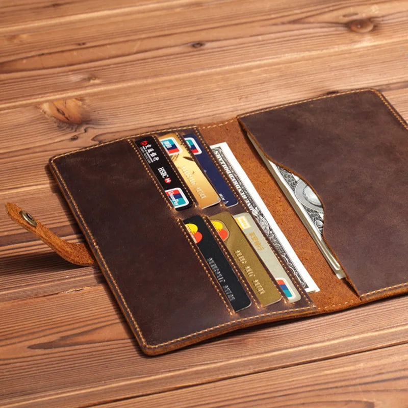 Vintage Multi-Card Long Wallet Real Leather Men's Purse